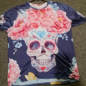 Plus size sugar skull print t shirt